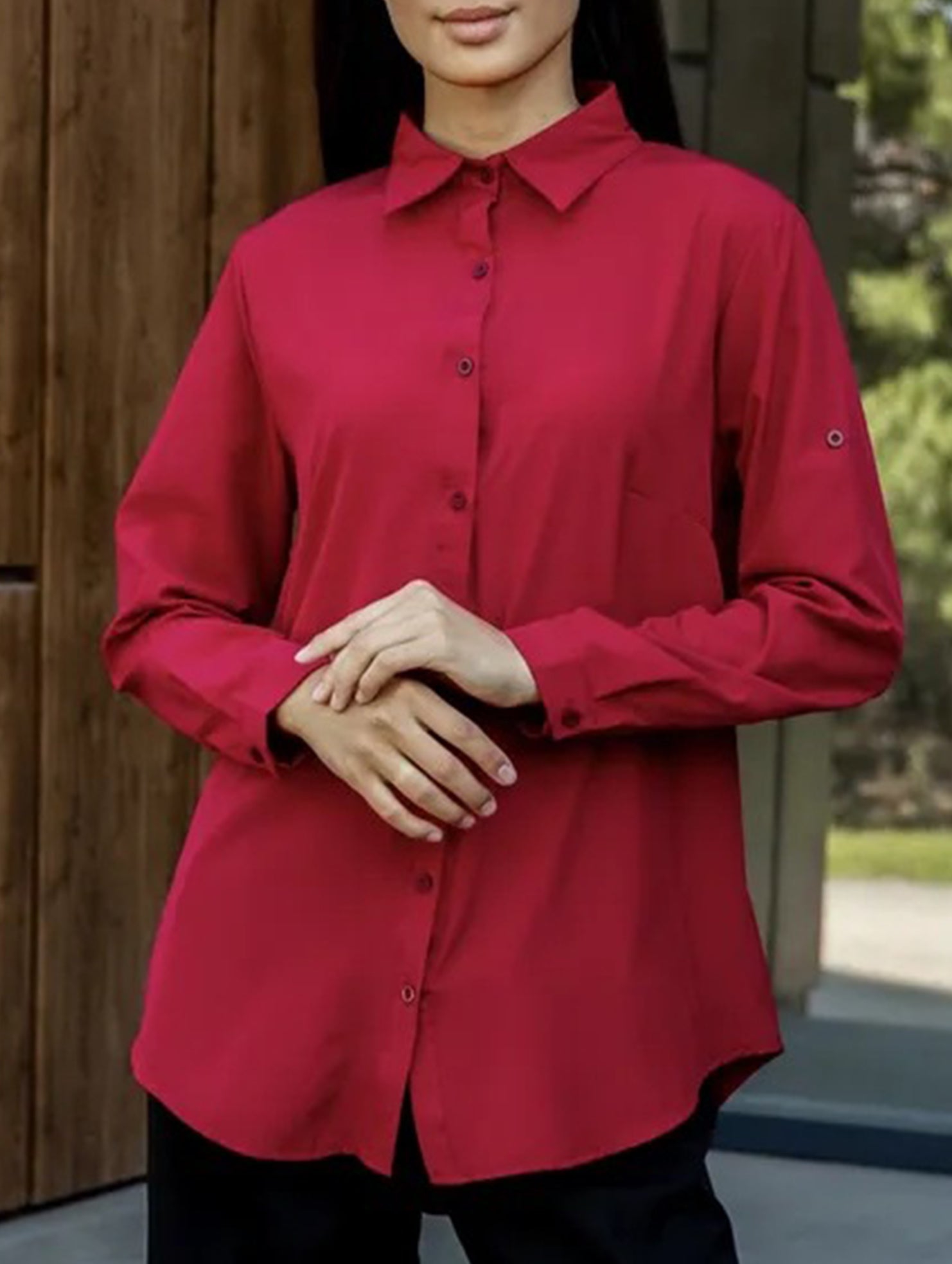 Solid Polo Button Cardigan Shirt