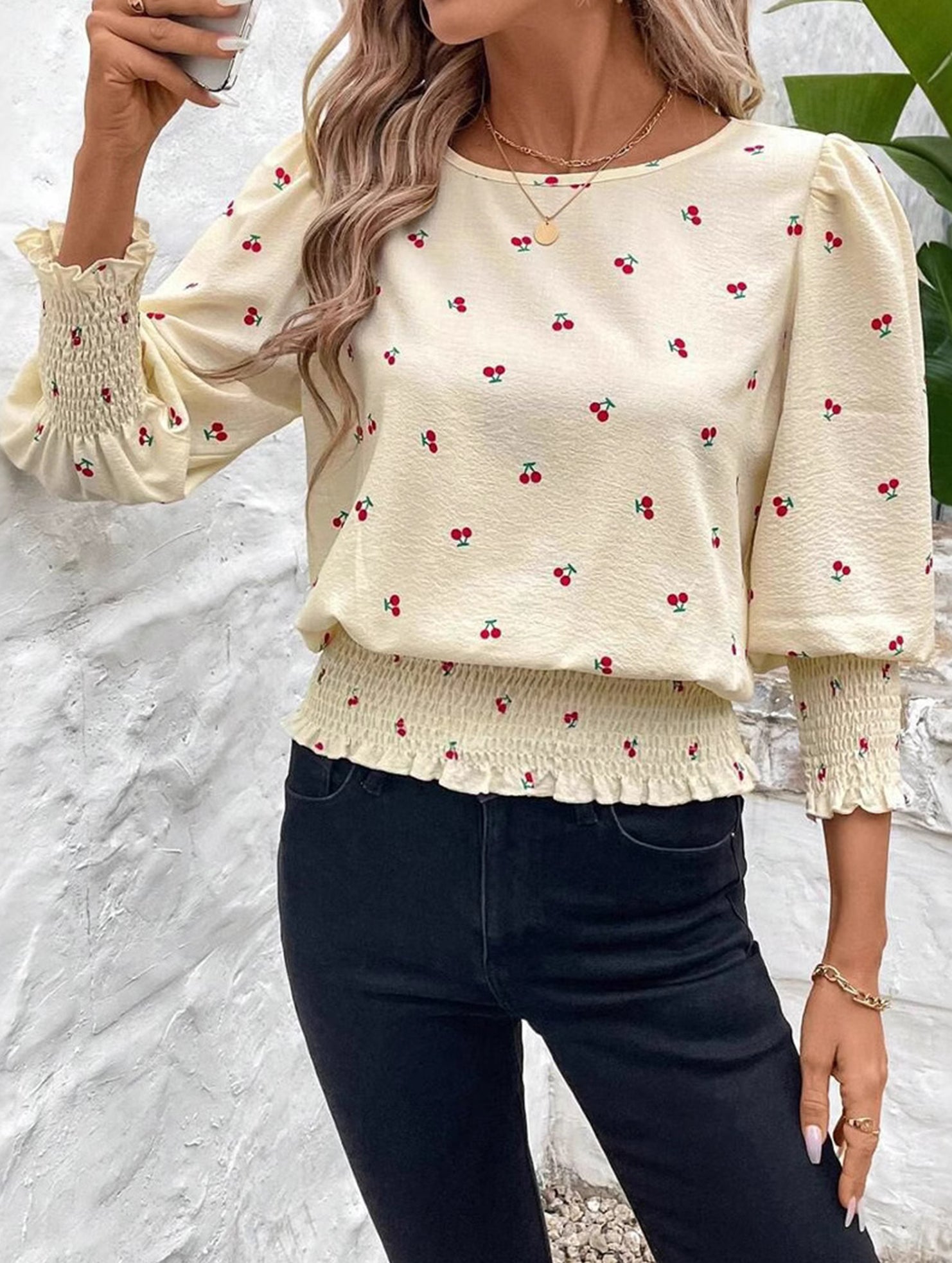 Plus Size Lantern Sleeve Blouse