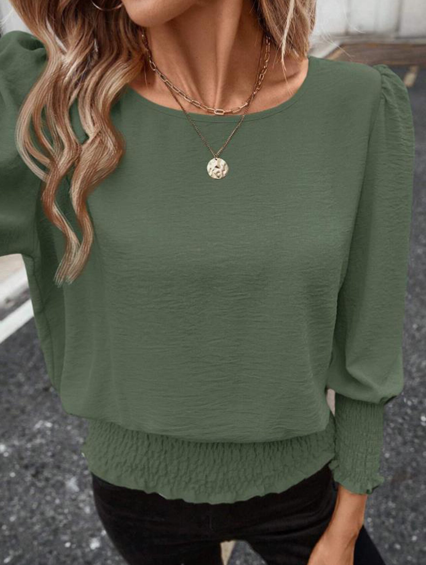 Plus Size Lantern Sleeve Blouse