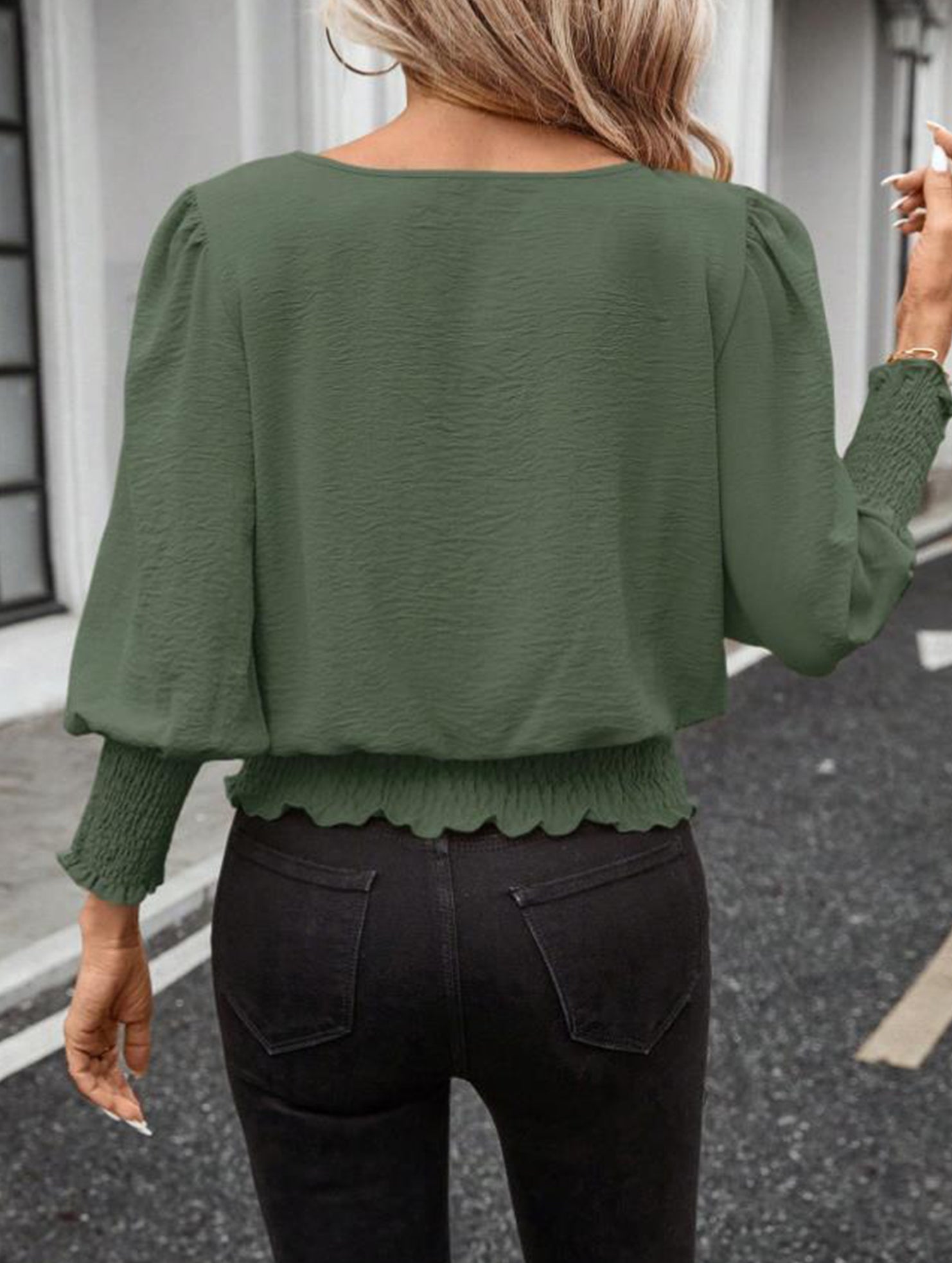 Plus Size Lantern Sleeve Blouse