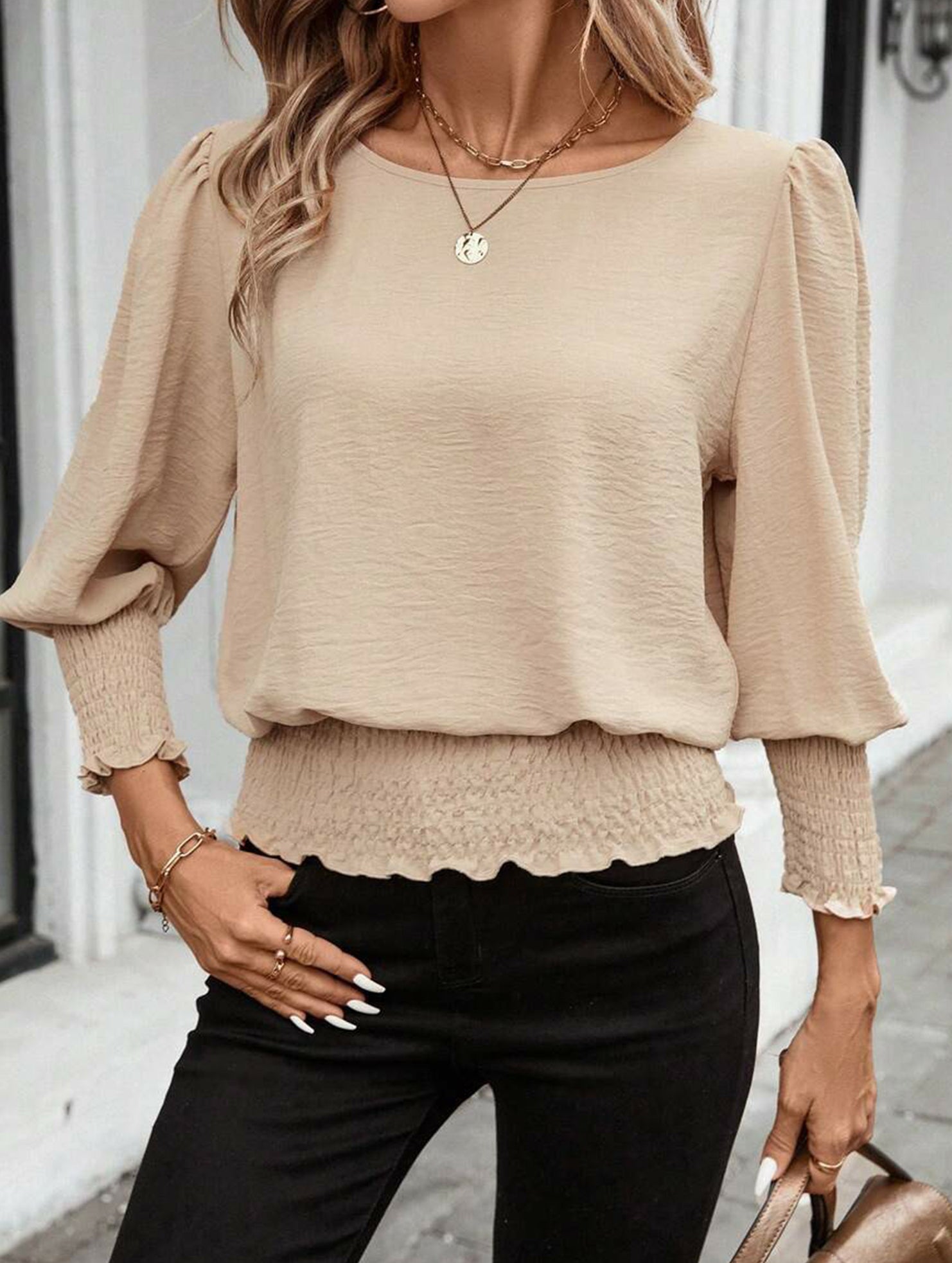 Plus Size Lantern Sleeve Blouse