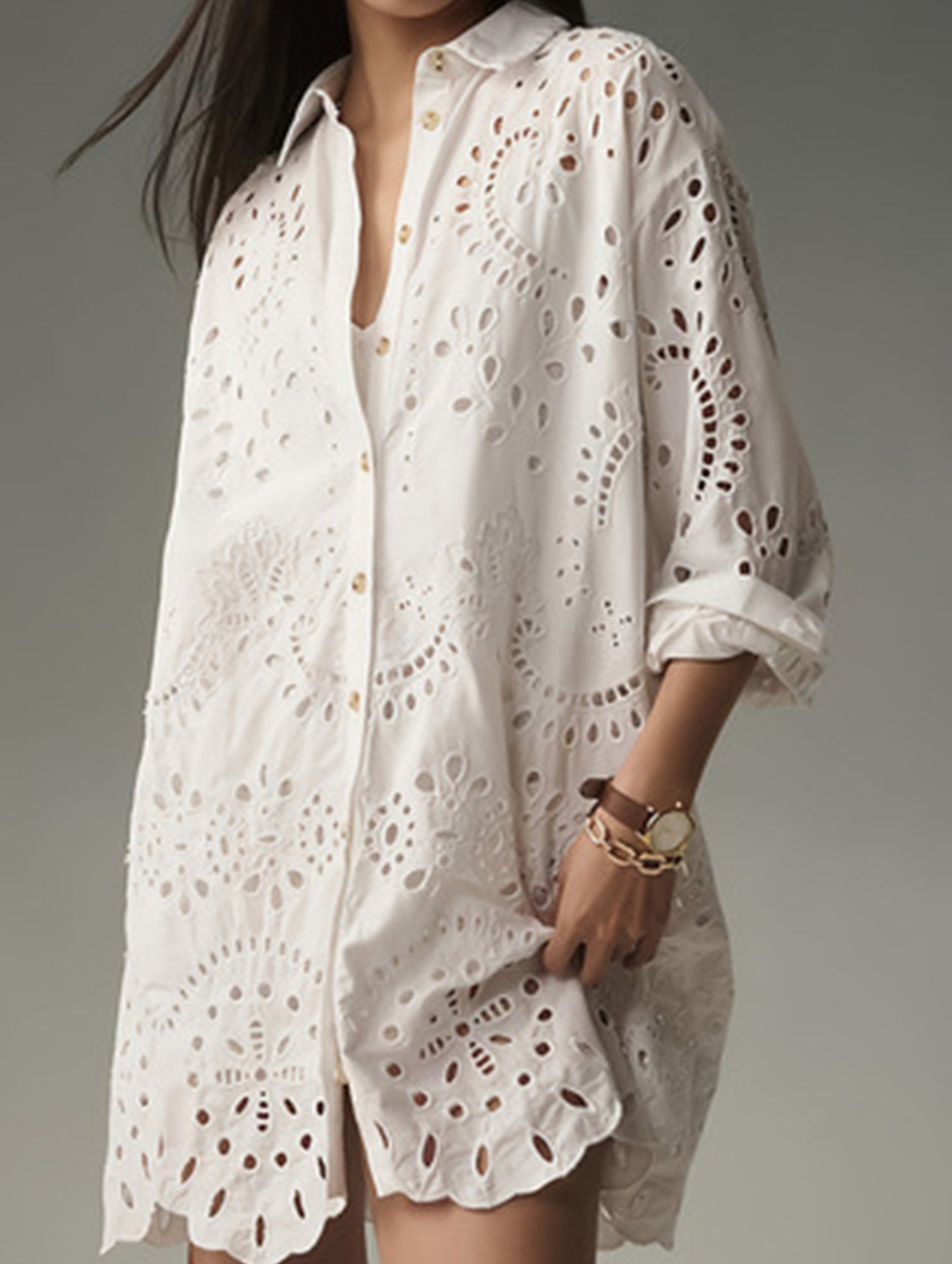Hollow Buckle Lapel Shirt