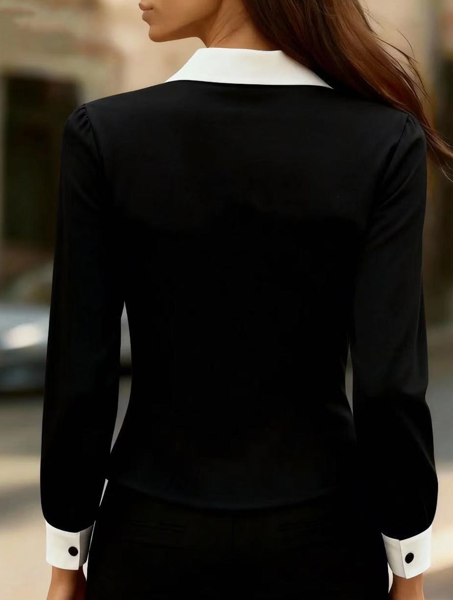 Contrast Lapel Long Sleeve Shirt