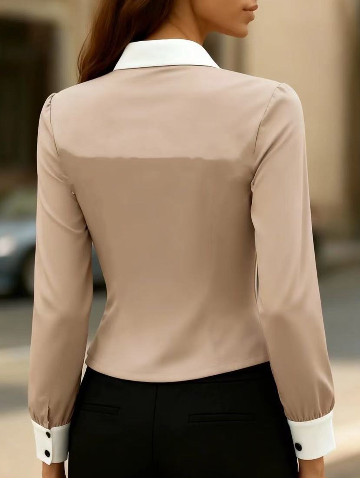 Contrast Lapel Long Sleeve Shirt