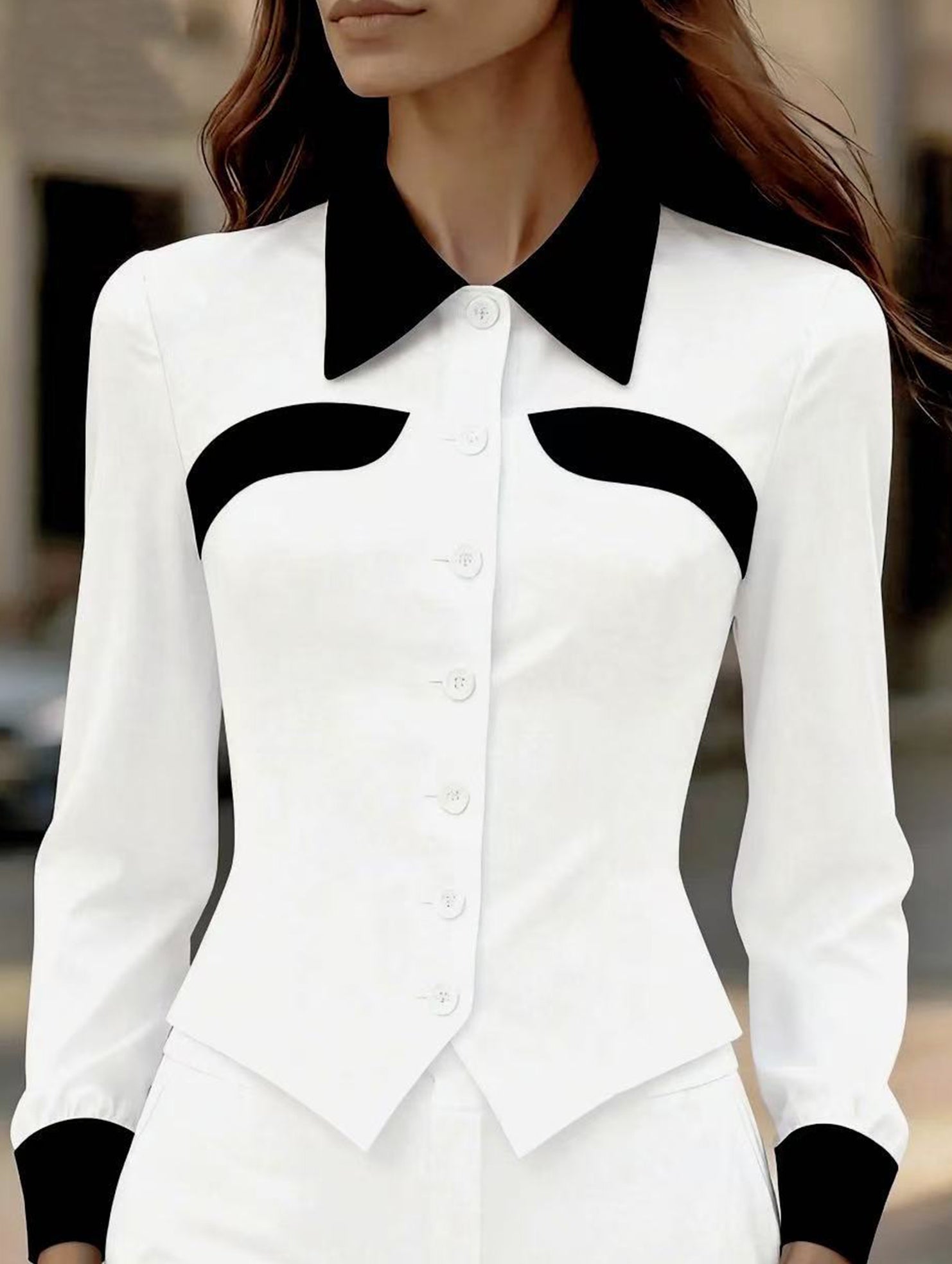 Contrast Lapel Long Sleeve Shirt