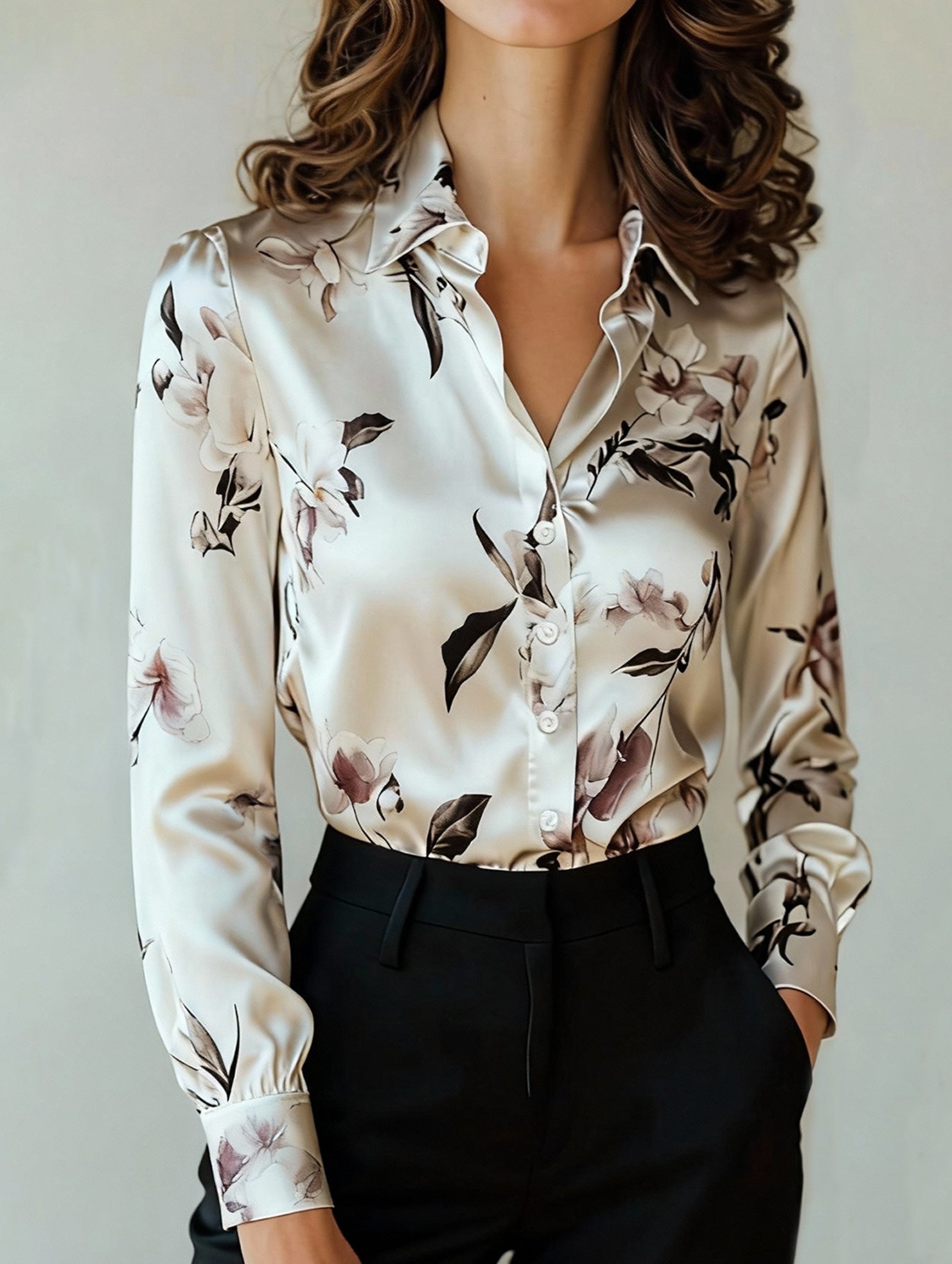 Satin Ink Print Lapel Shirt
