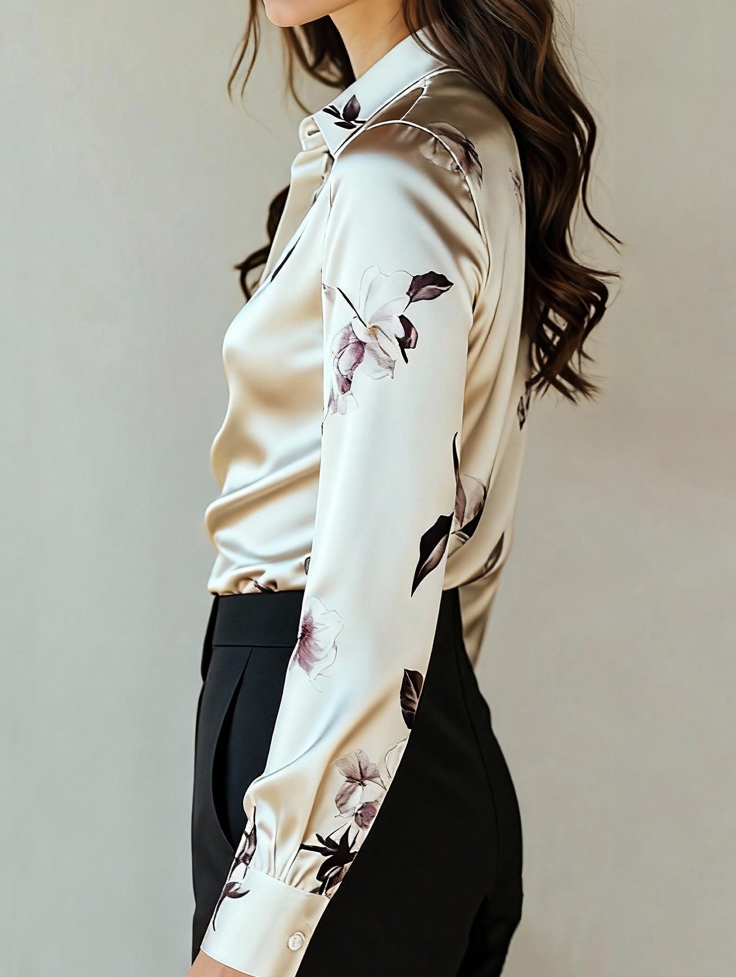 Satin Ink Print Lapel Shirt