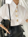 Point Collar Lantern Sleeve Shirt