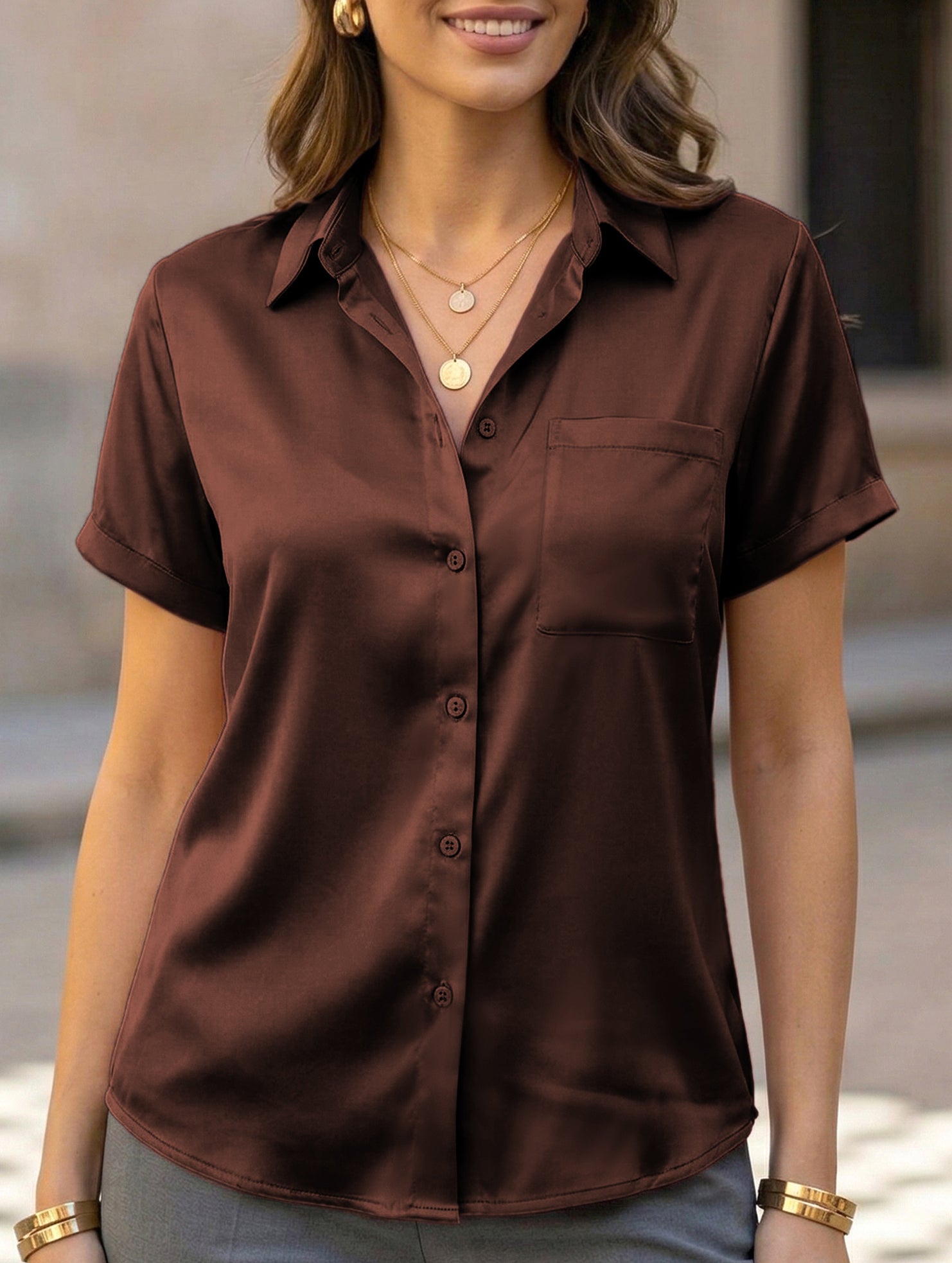 Solid Short Sleeve Lapel Shirt