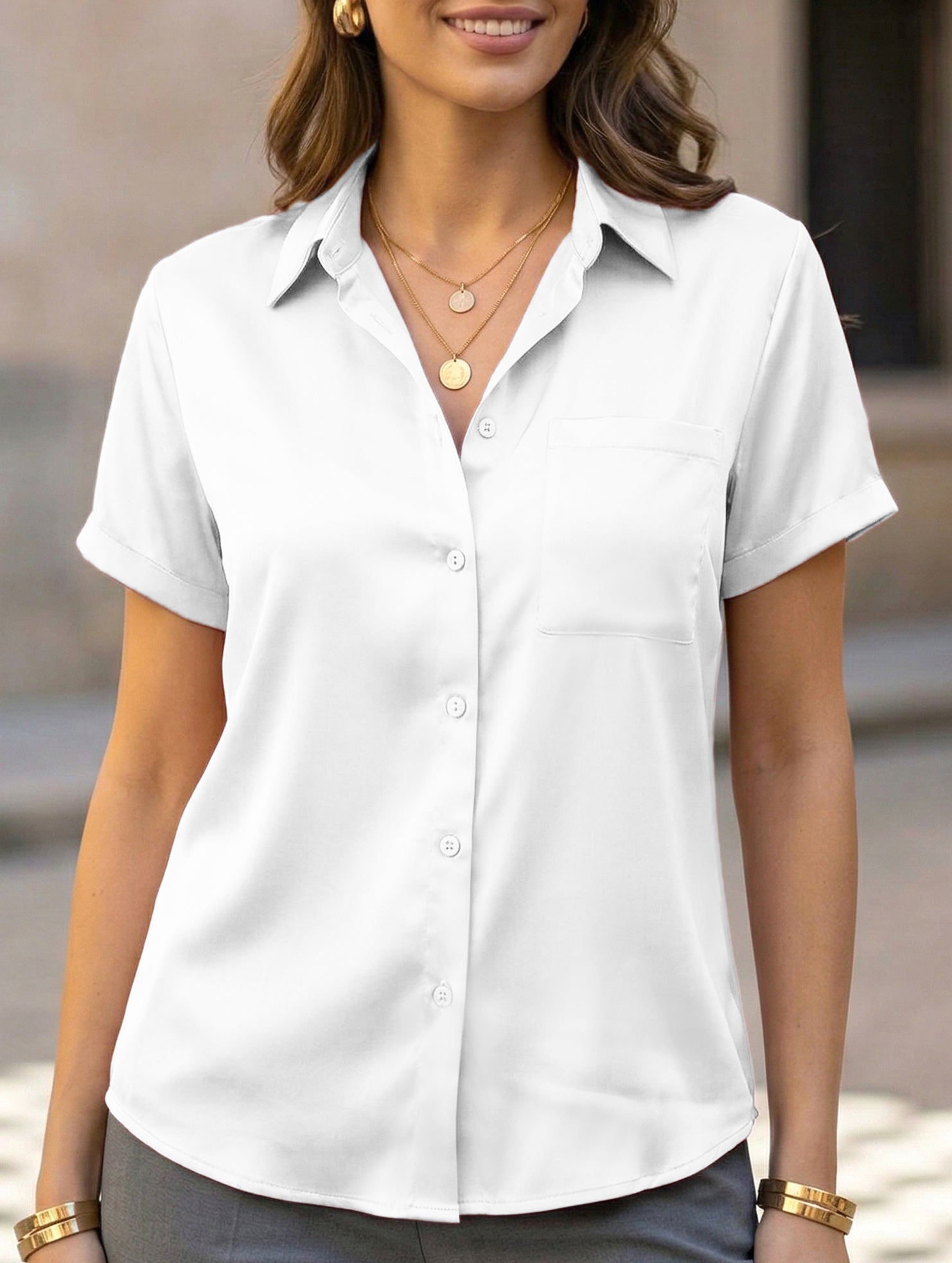 Solid Short Sleeve Lapel Shirt