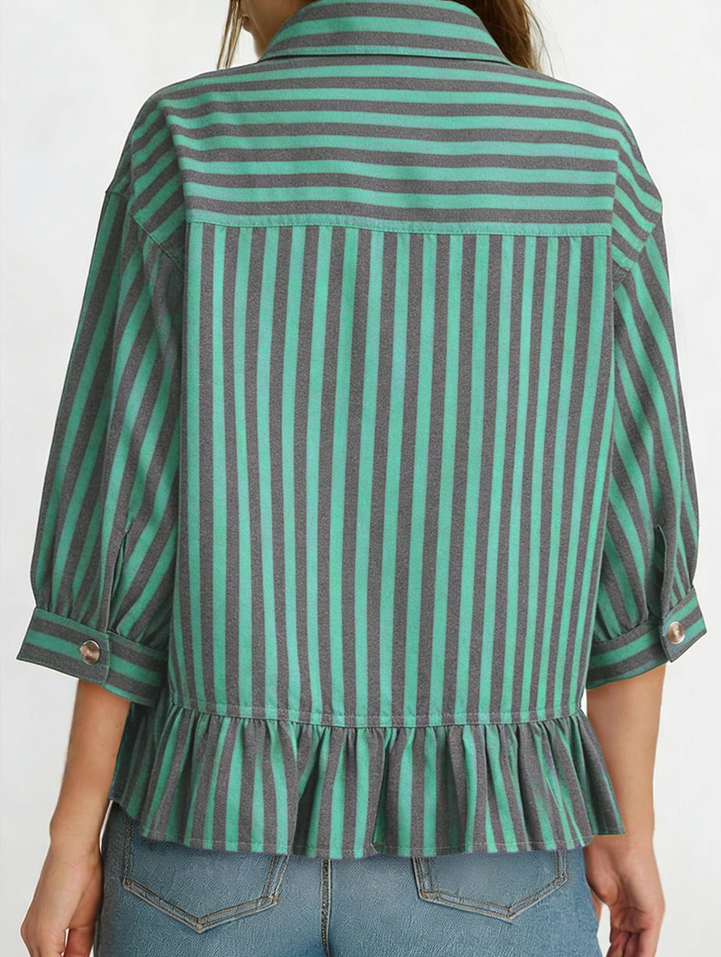 Stripe Button 3 4 Sleeve Shirt