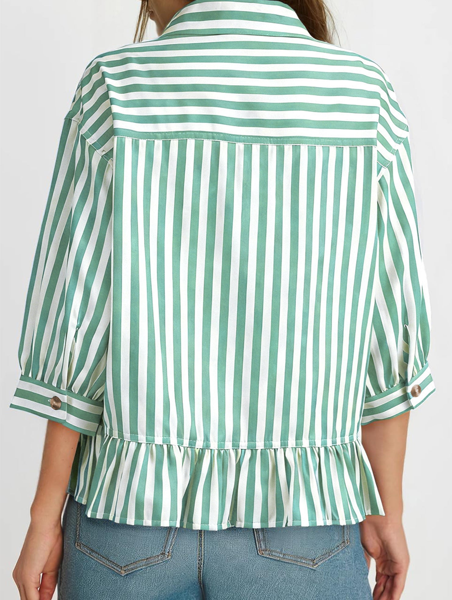 Stripe Button 3 4 Sleeve Shirt