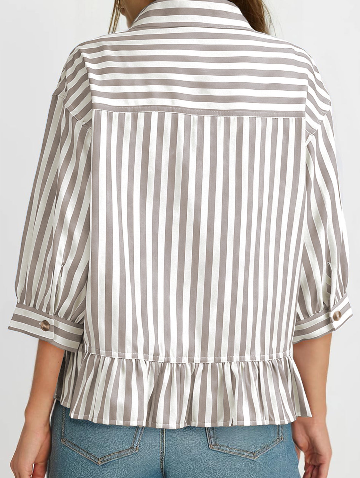 Stripe Button 3 4 Sleeve Shirt