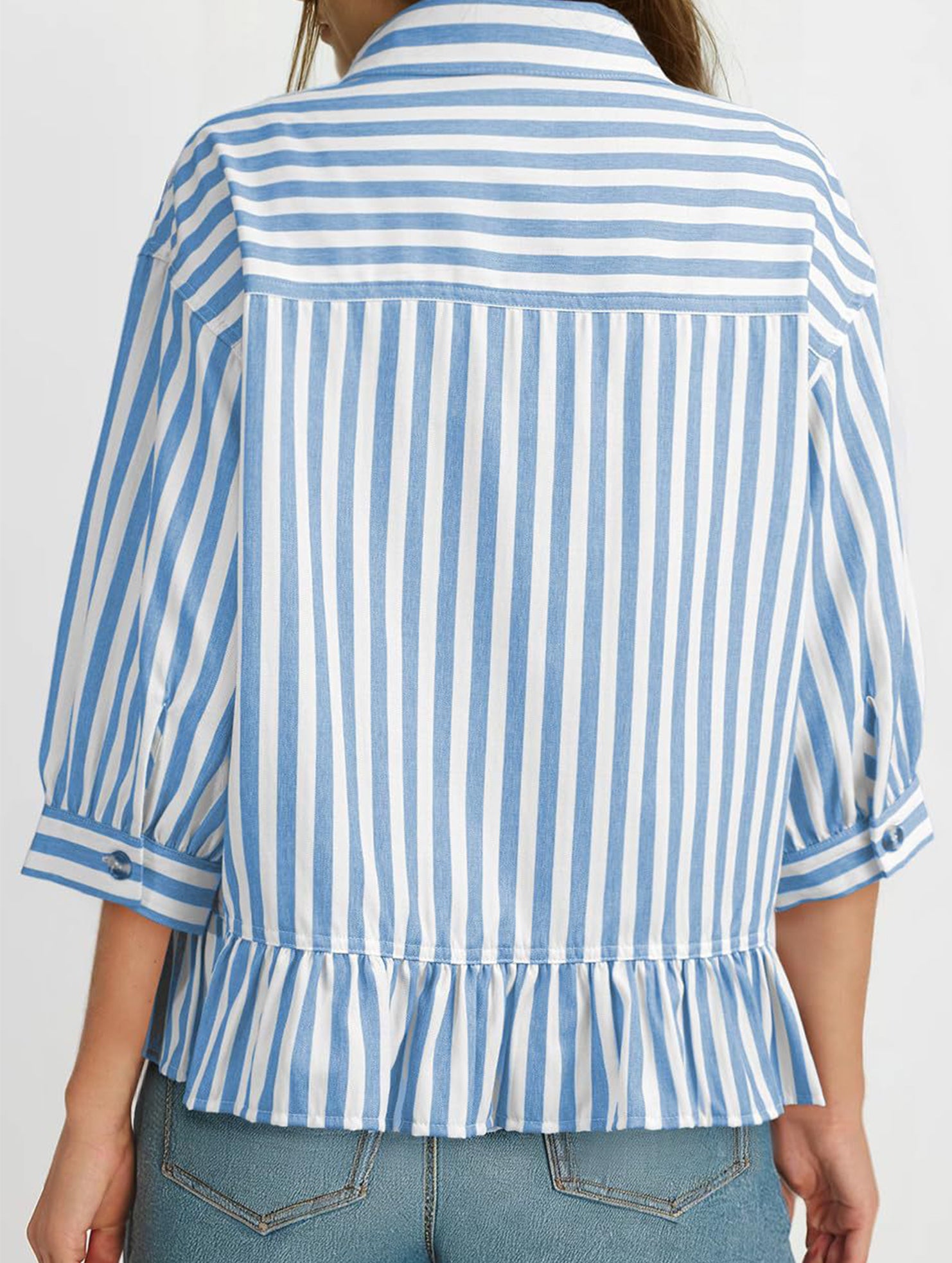 Stripe Button 3 4 Sleeve Shirt