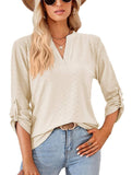 THREE QUARTER SLEEVE V NECK TOP - Doublju