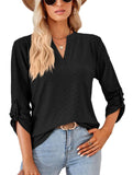 THREE QUARTER SLEEVE V NECK TOP - Doublju