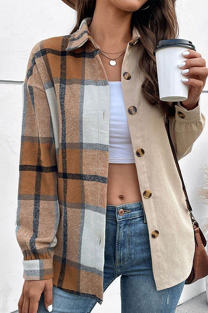 Women Plaid Leopard Buttoned Cozy Fall Shacket_Cwtstl0339