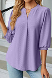 WOMEN RIBBED 3/4 SLEEVE PATTERN STITCHED BLOUSE