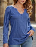 V-neck color cotton long sleeve loose T-shirt