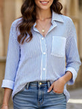STRIPED BAGGY LAPEL LONG-SLEEVED BUTTON-UP SHIRT