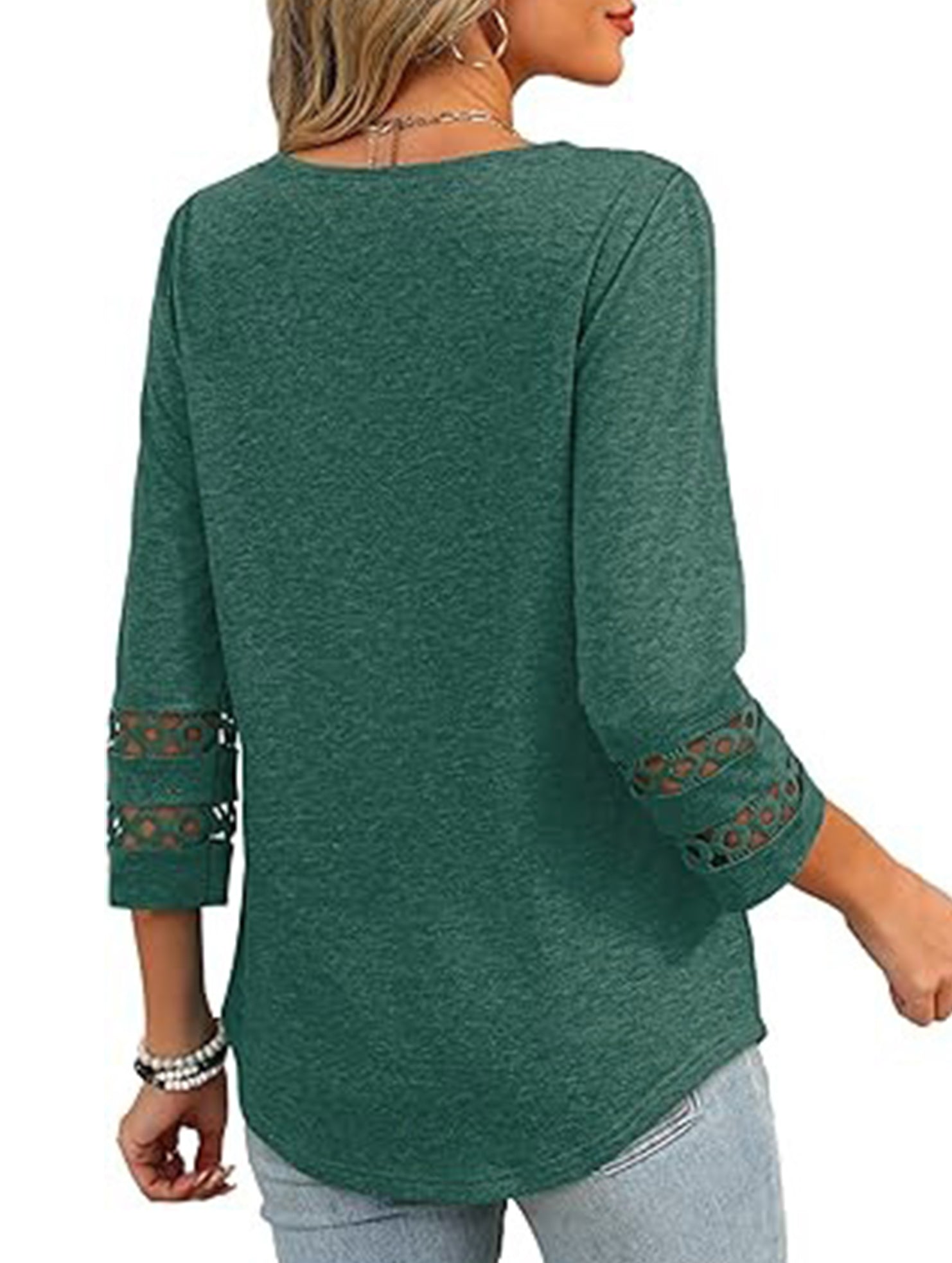 Solid color V-neck lace-trimmed top for women