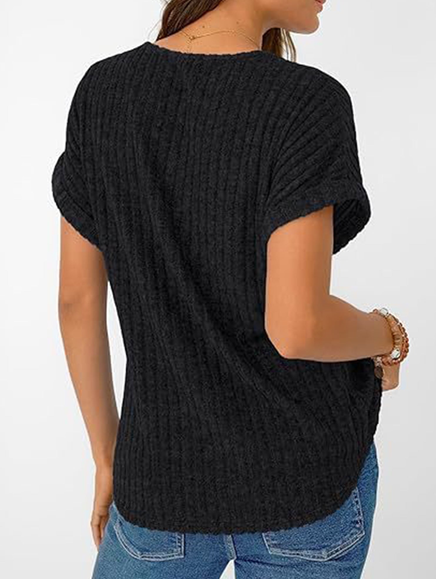 Solid color V-neck casual versatile women's top