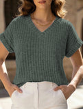 Solid color V-neck casual versatile women's top