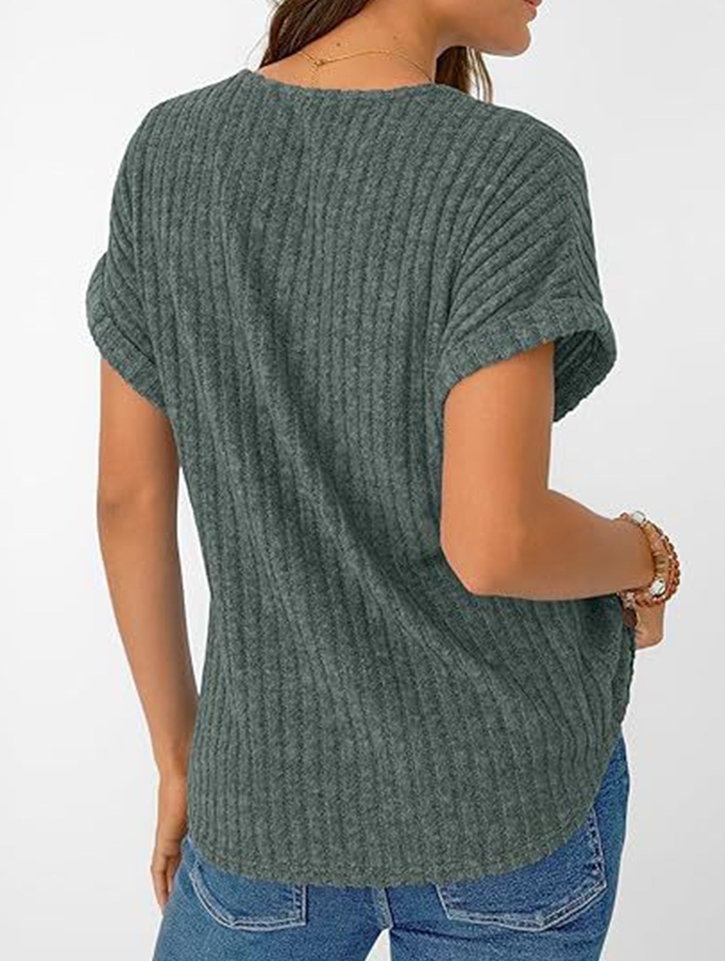 Solid color V-neck casual versatile women's top