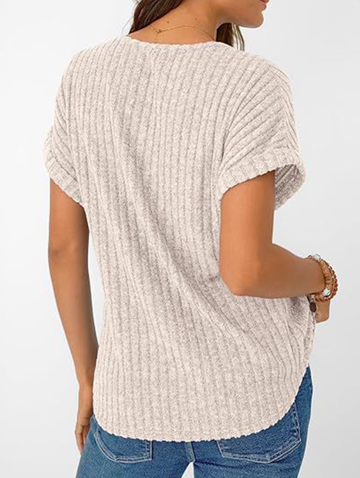 Solid color V-neck casual versatile women's top