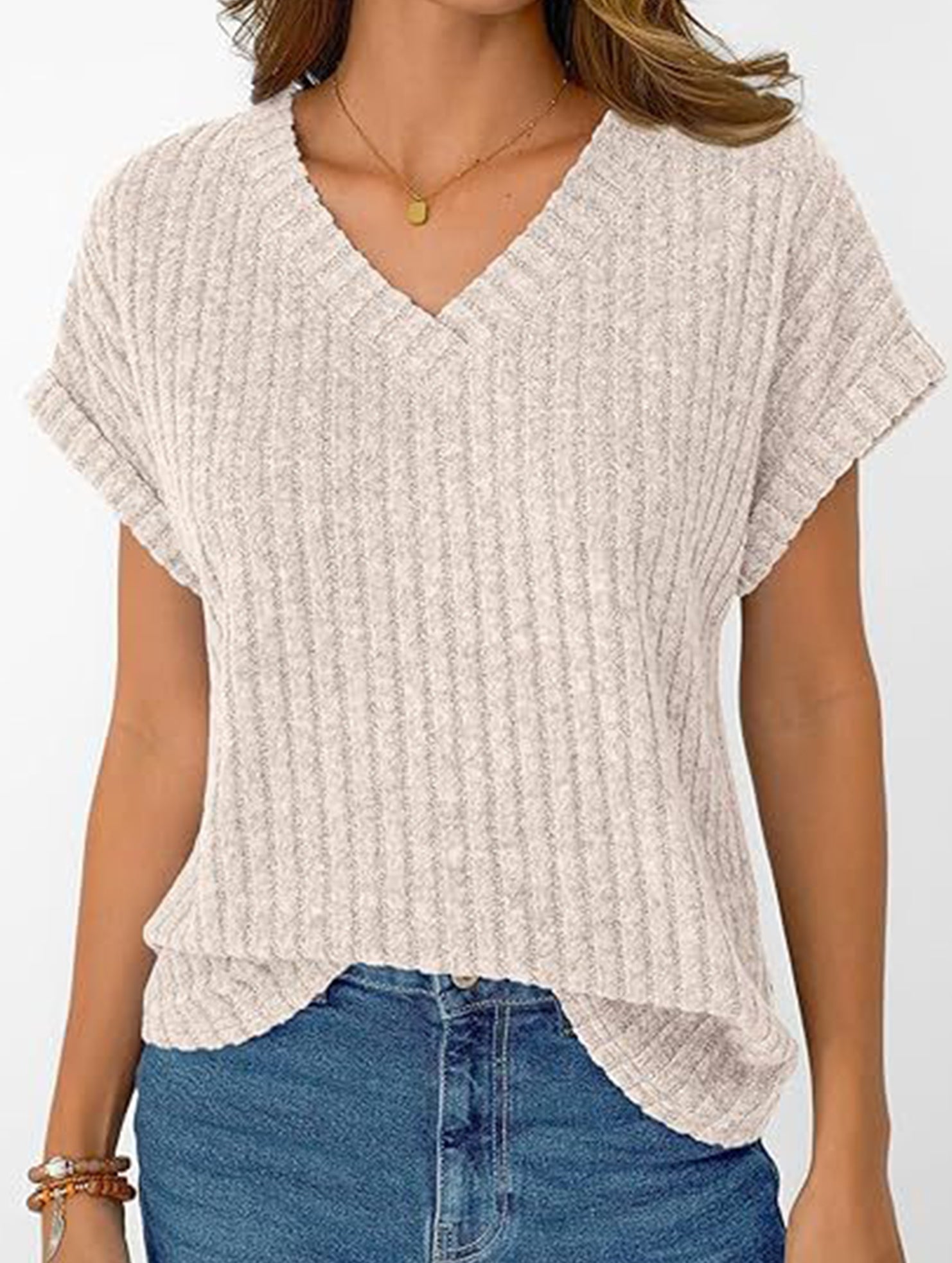 Solid color V-neck casual versatile women's top