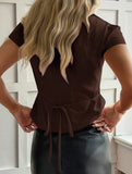 Sexy solid color short-sleeved shirt for women