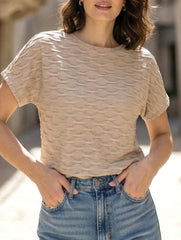 Summer T-shirt, textured pullover top for women