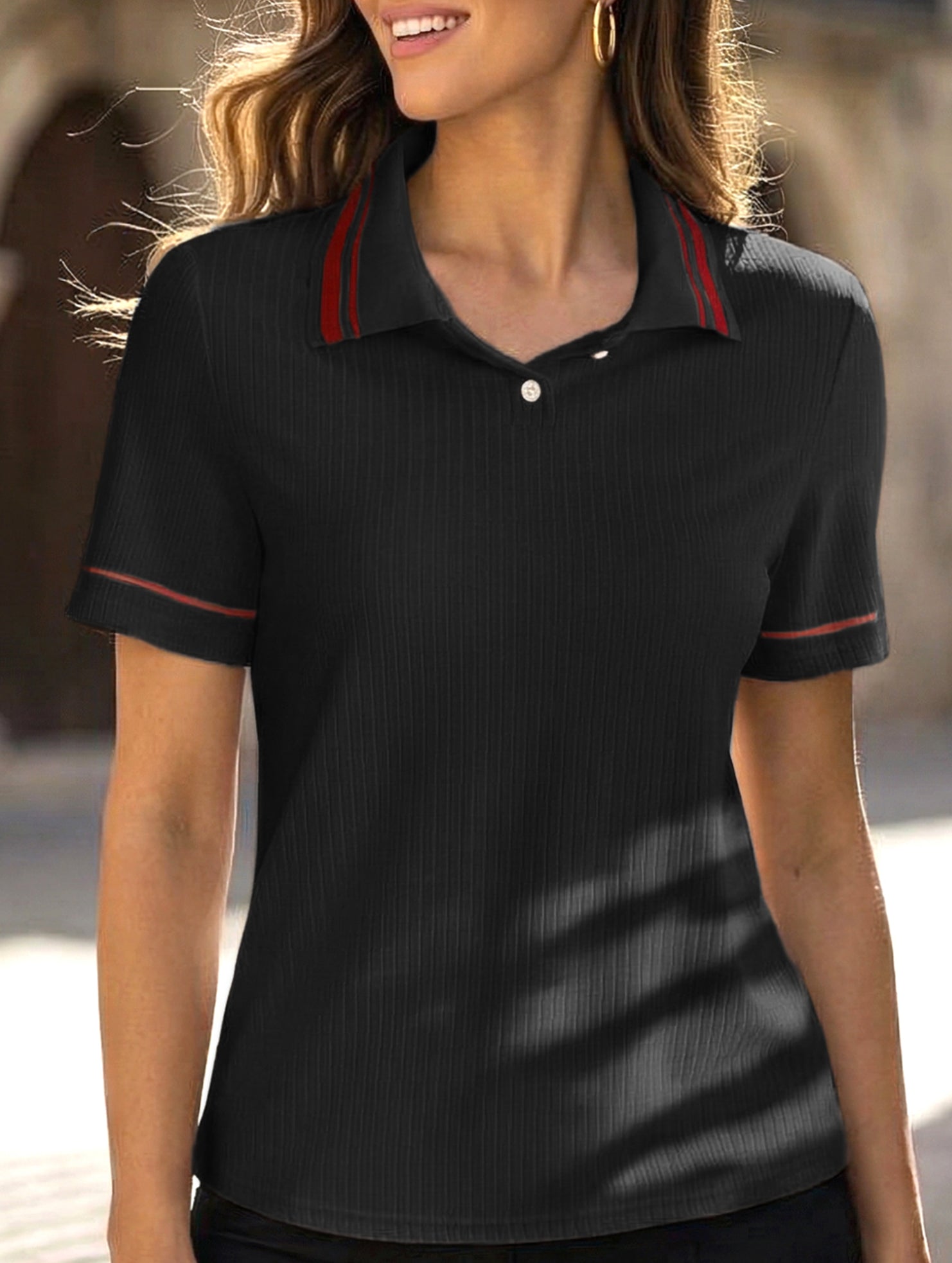Casual retro striped collared polo shirt for women