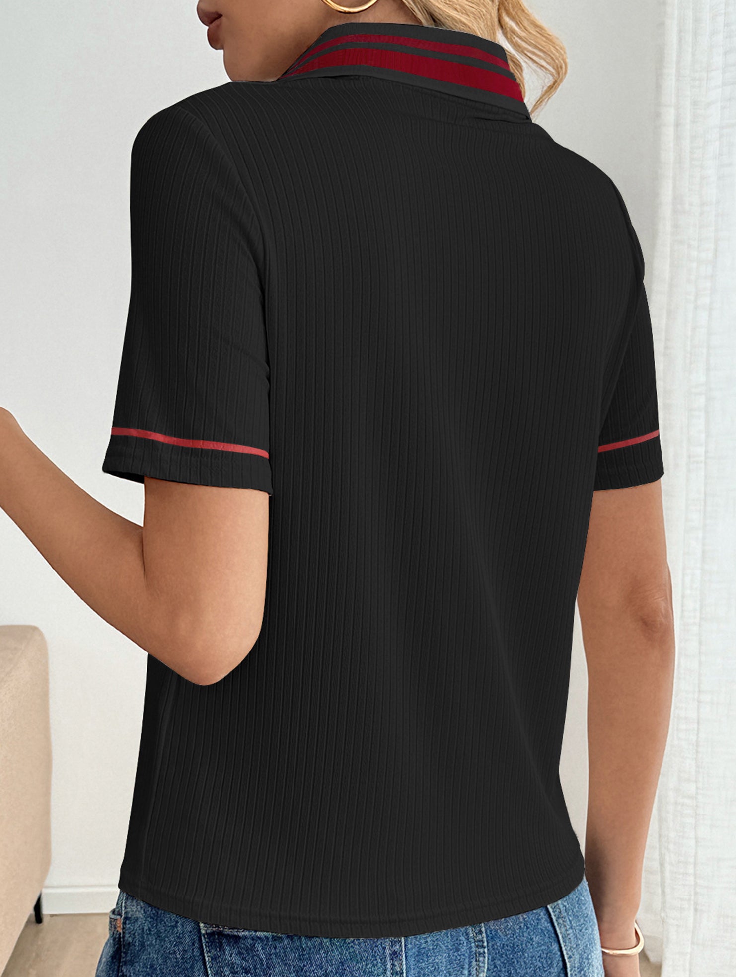 Casual retro striped collared polo shirt for women