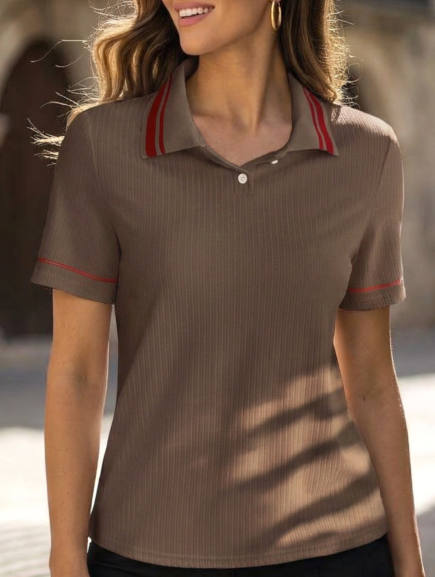 Casual retro striped collared polo shirt for women