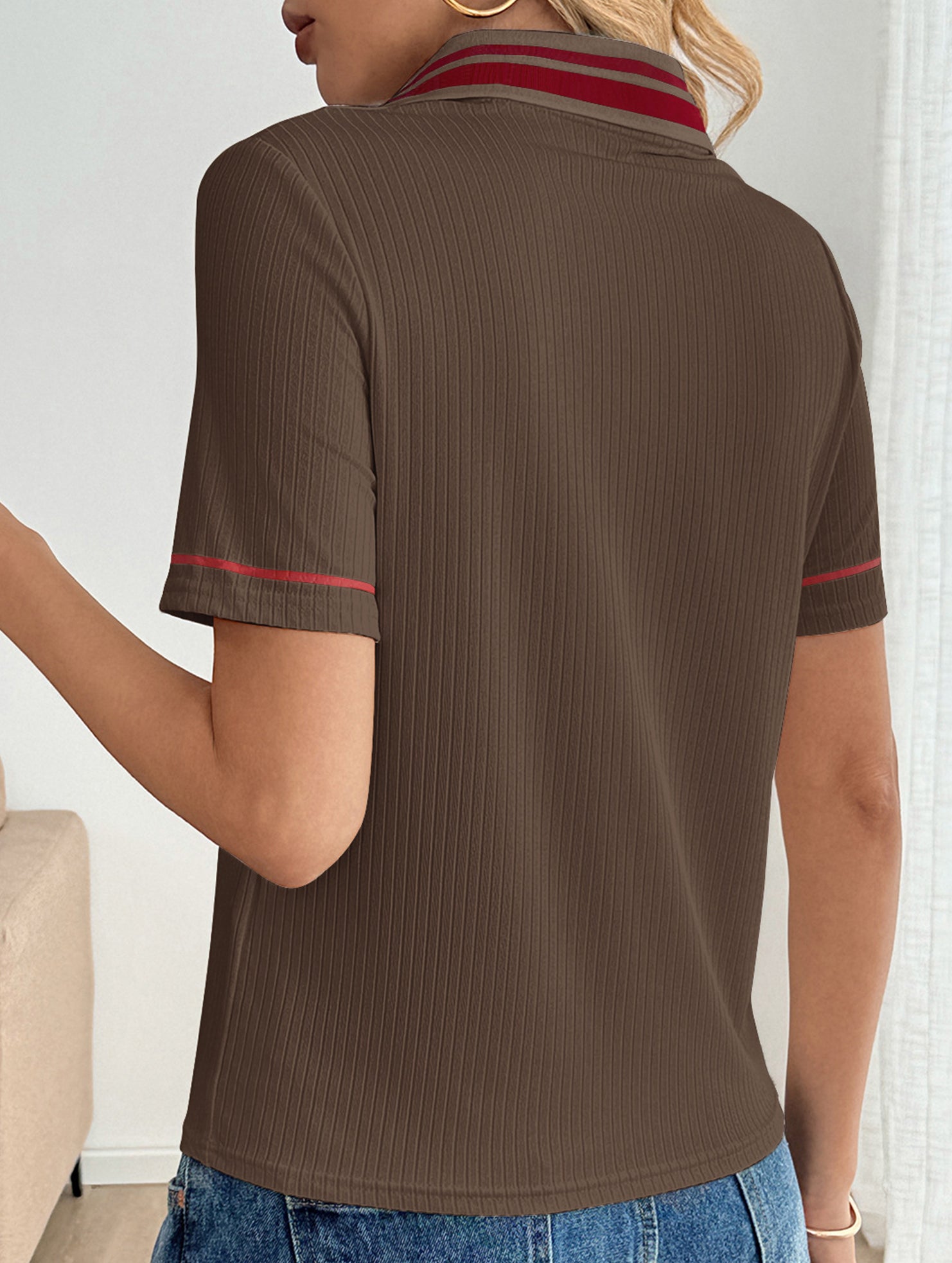 Casual retro striped collared polo shirt for women