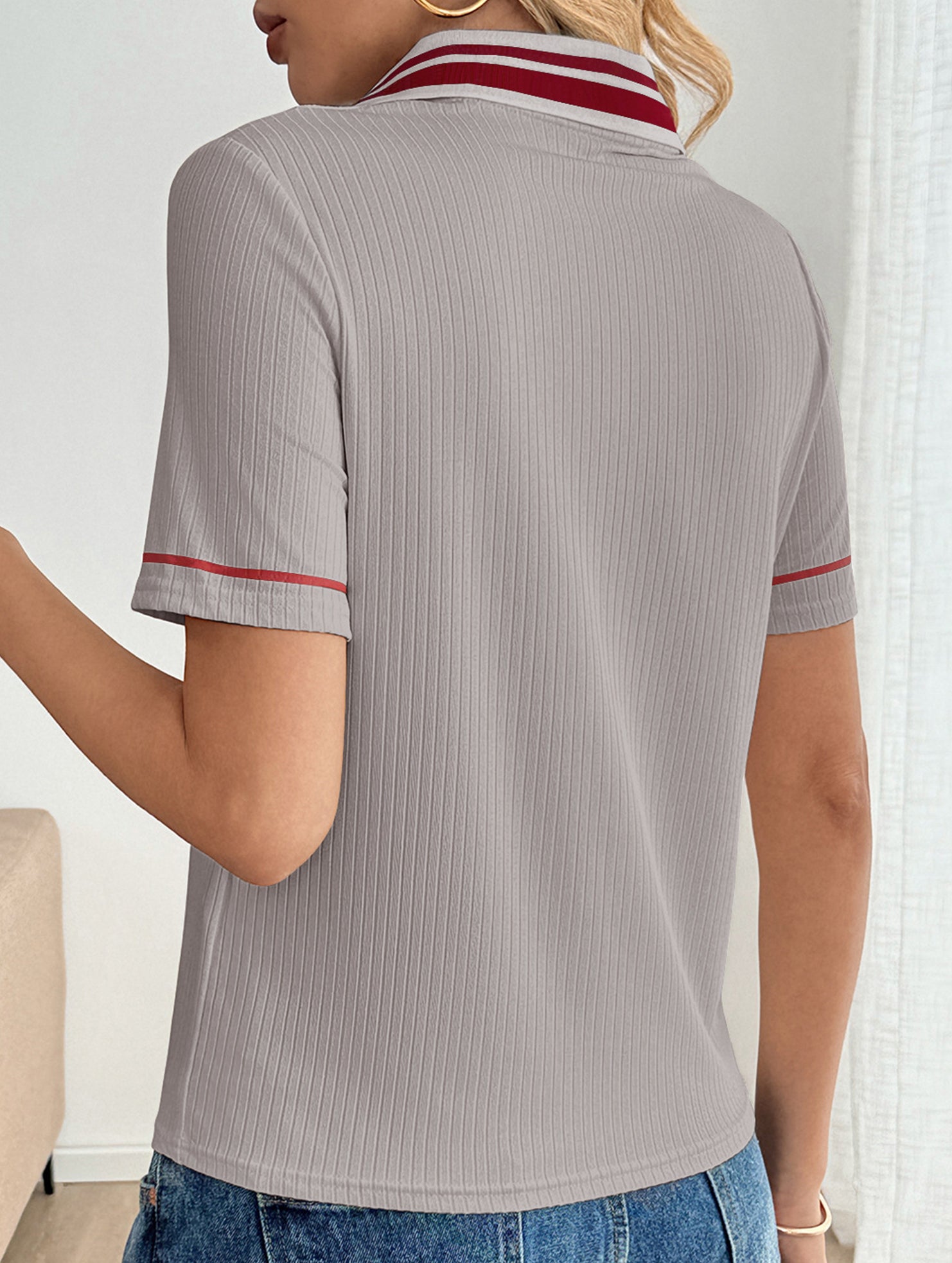 Casual retro striped collared polo shirt for women