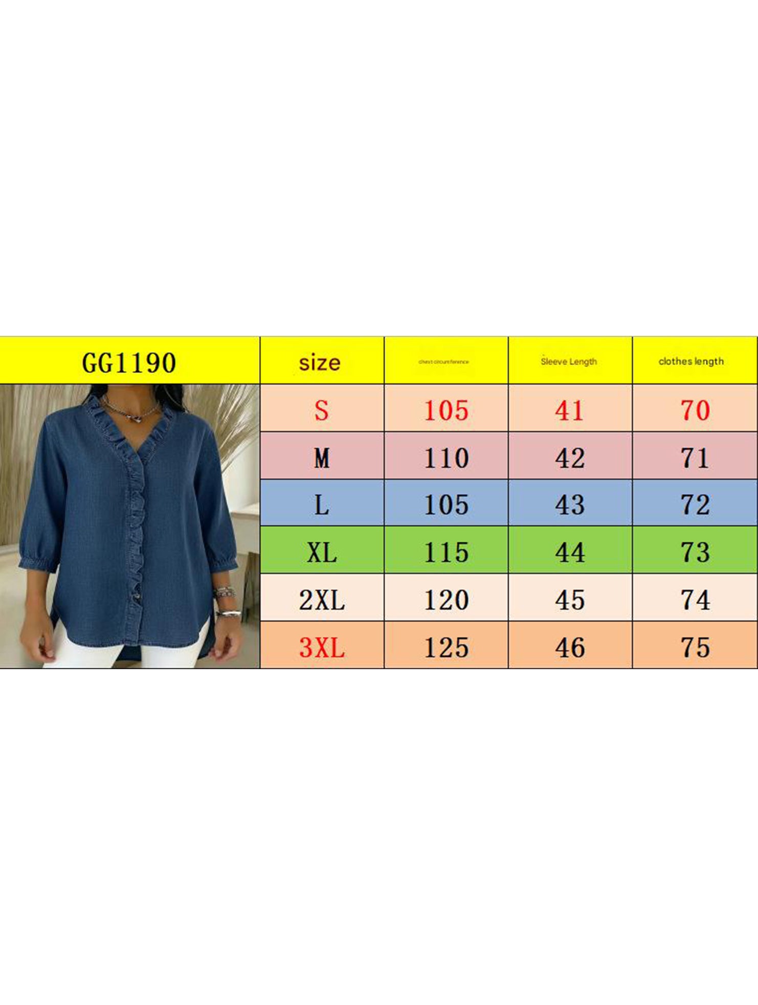 Women's Casual Denim V-Neck Ruffled Shirt Top_CWTSTS00876