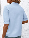 V Neck Embroidered Cotton Short Sleeve Shirt