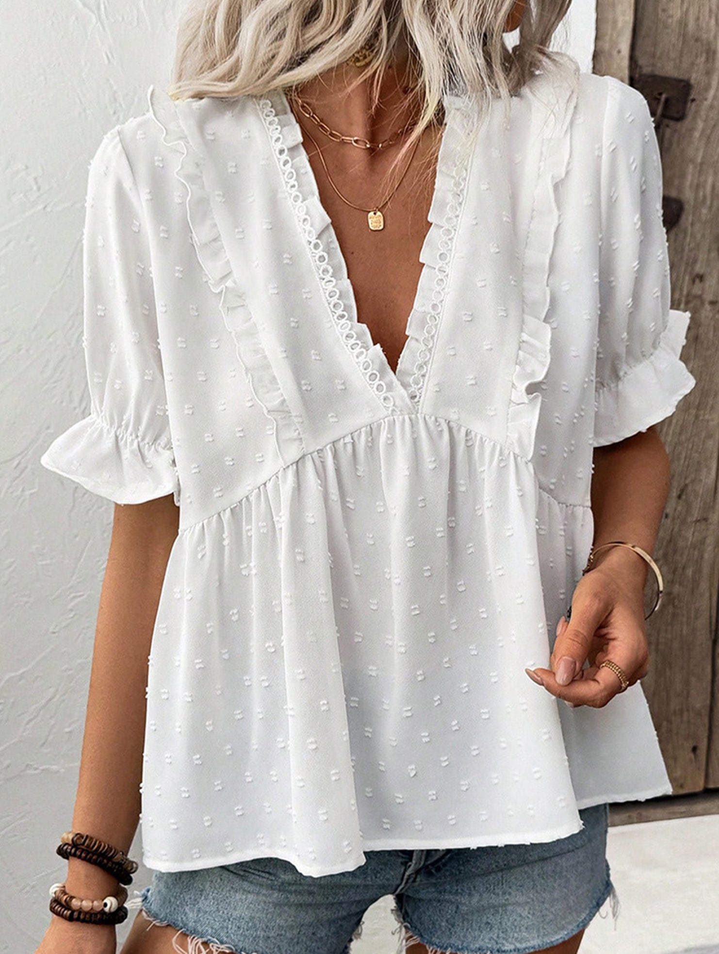 Floral Cutwork Short Sleeve Blouse