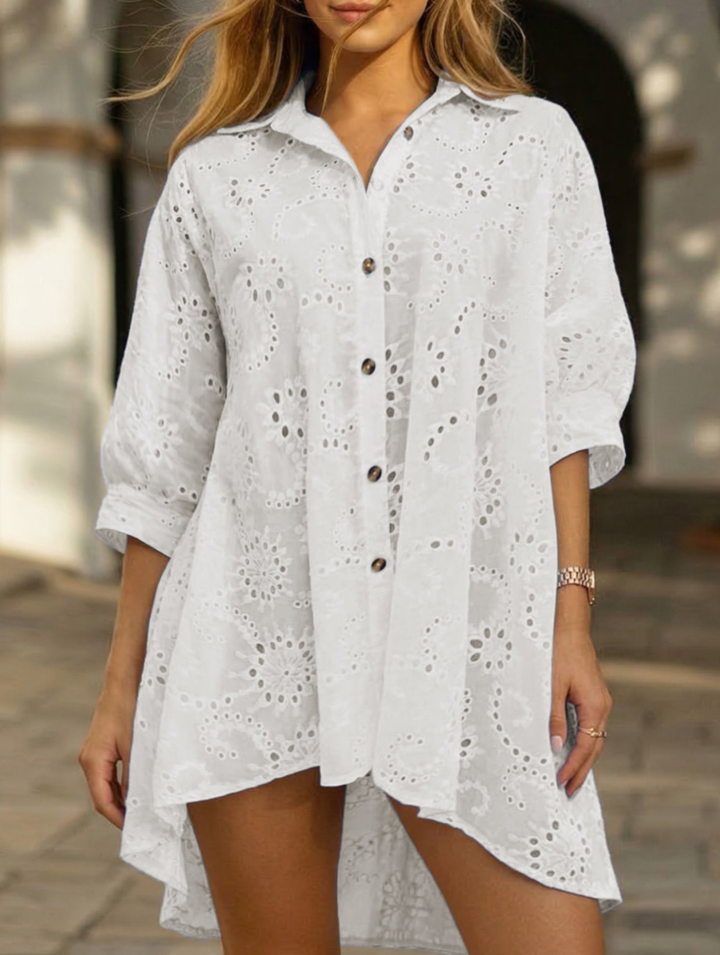 Hollow Flower Button Shirt
