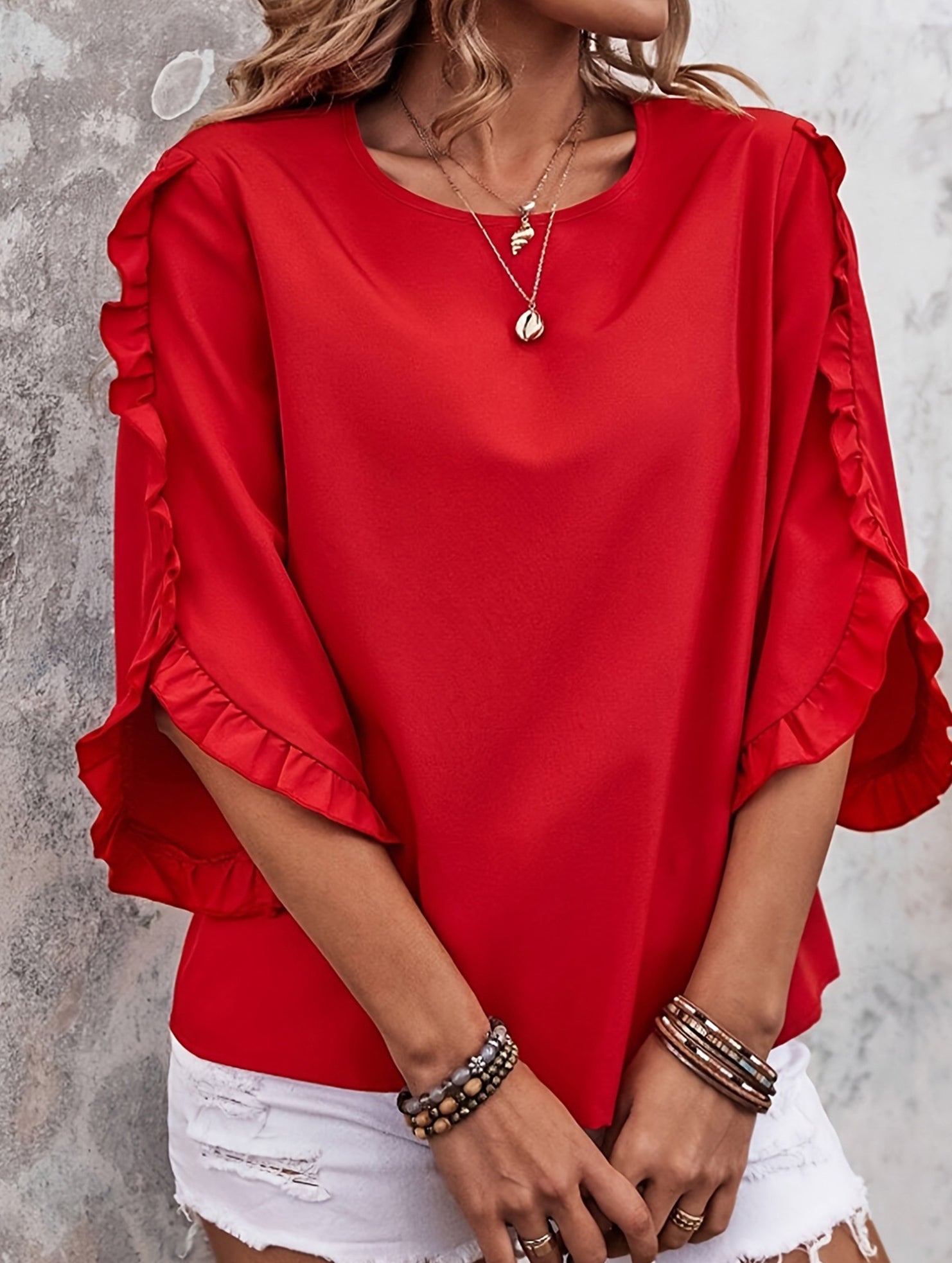 Chiffon Asymmetric Sleeve Blouse