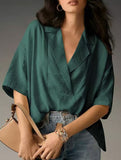 Solid Short Sleeve Lapel Shirt