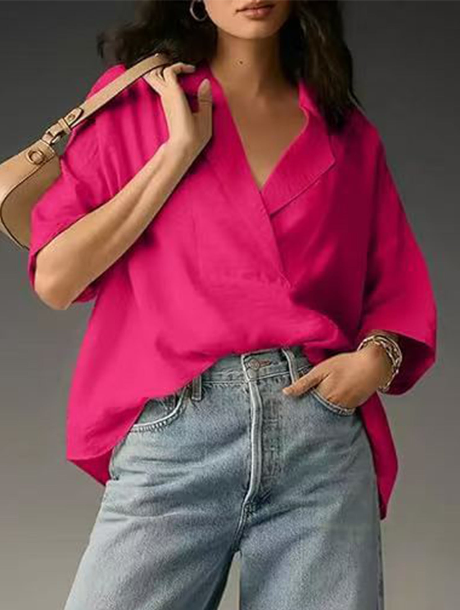 Solid Short Sleeve Lapel Shirt