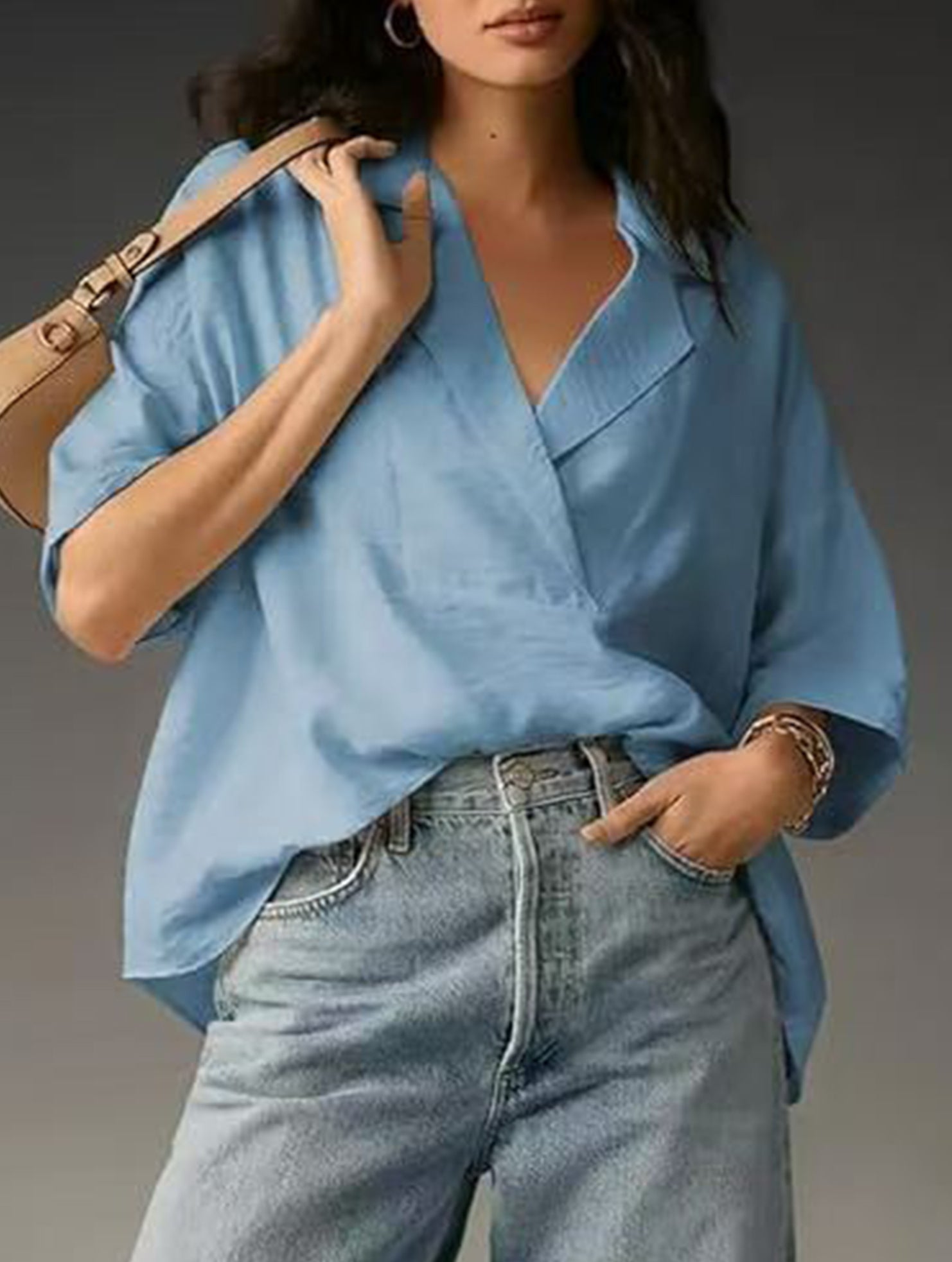 Solid Short Sleeve Lapel Shirt