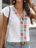 Embroidery V Neck Flutter Sleeve Shirt