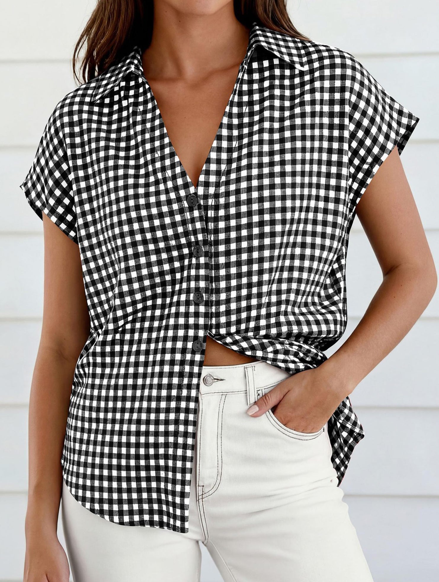 Plaid Button Loose Short Sleeve Shirt