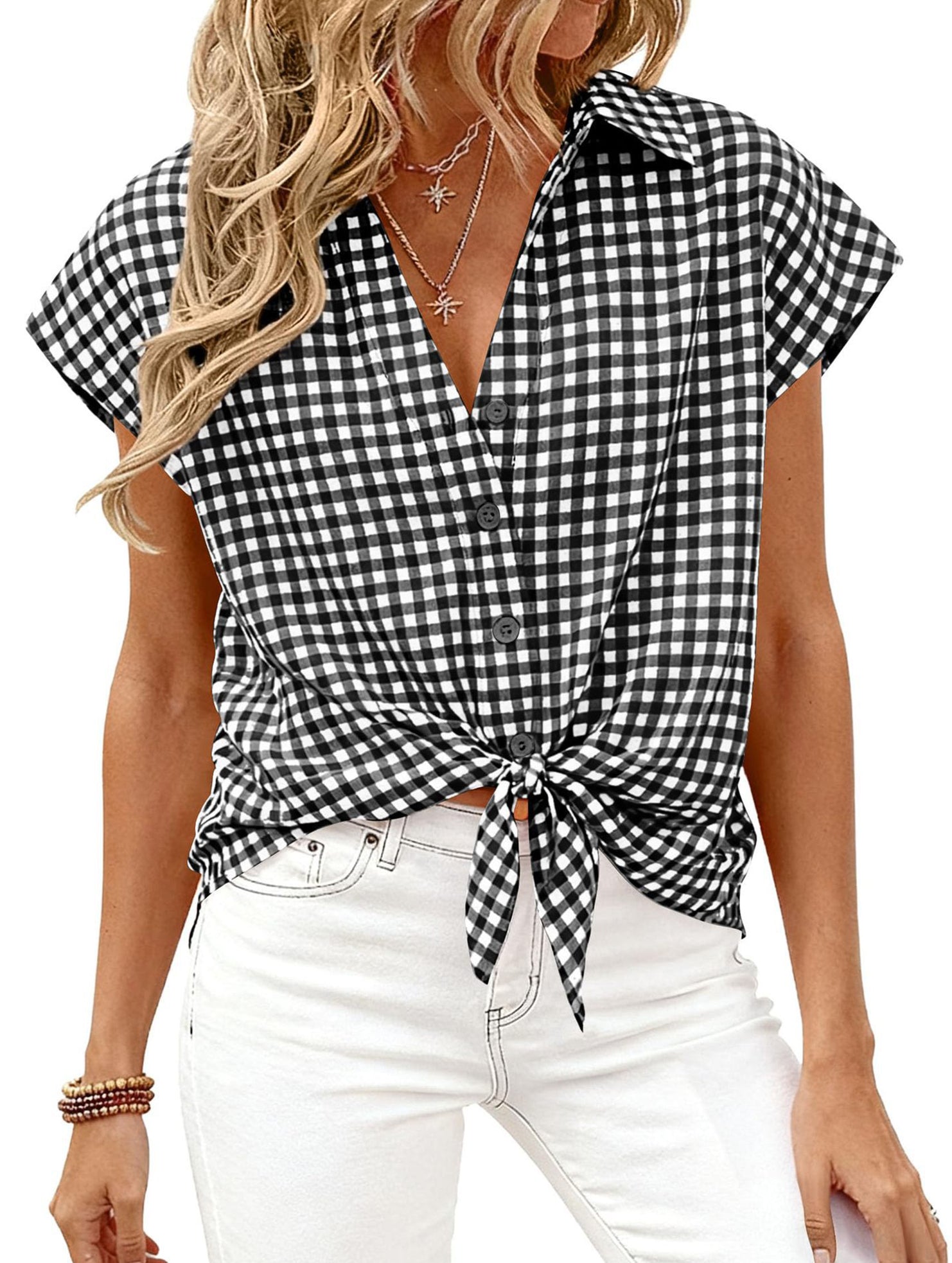 Plaid Button Loose Short Sleeve Shirt