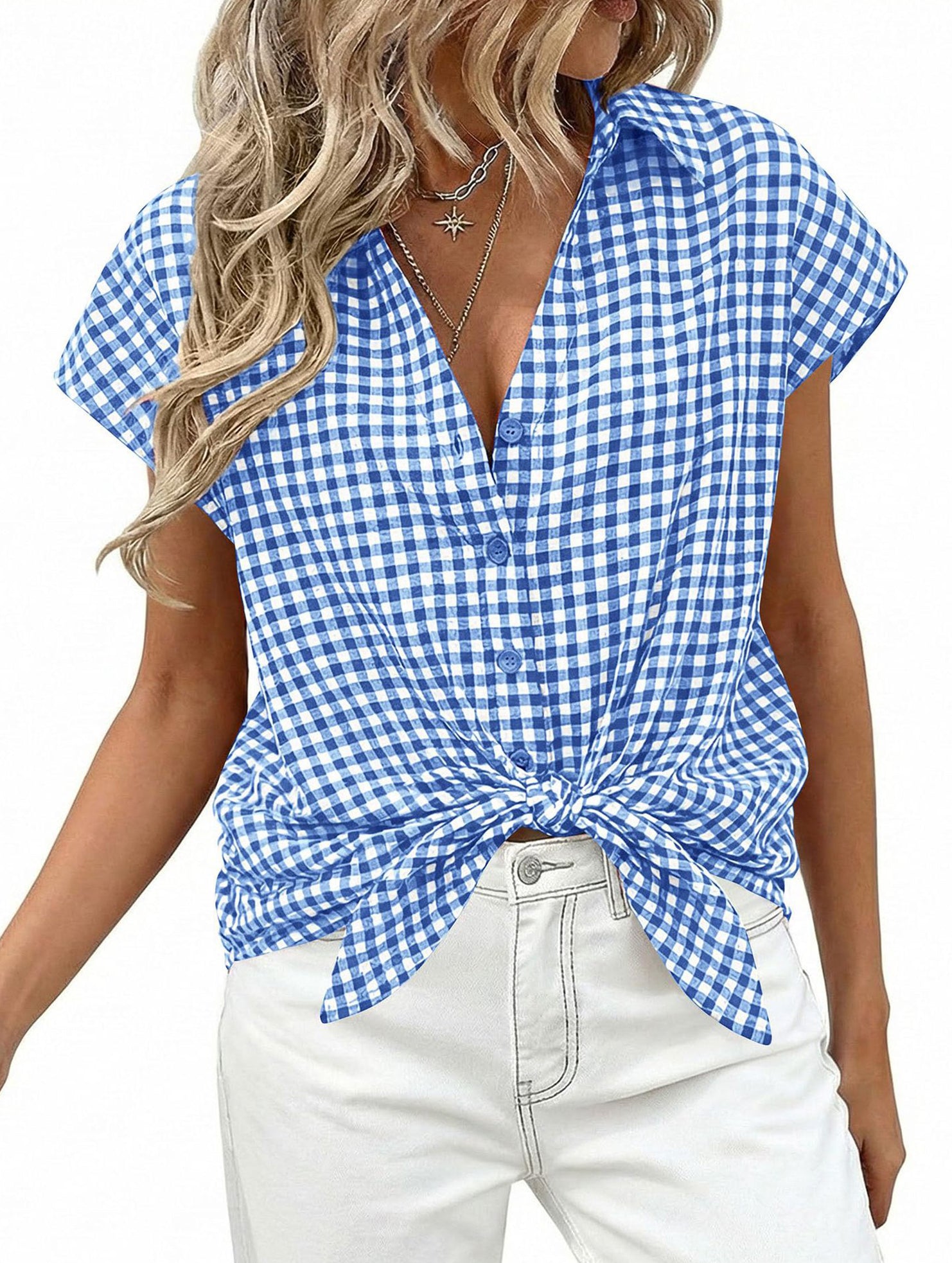 Plaid Button Loose Short Sleeve Shirt