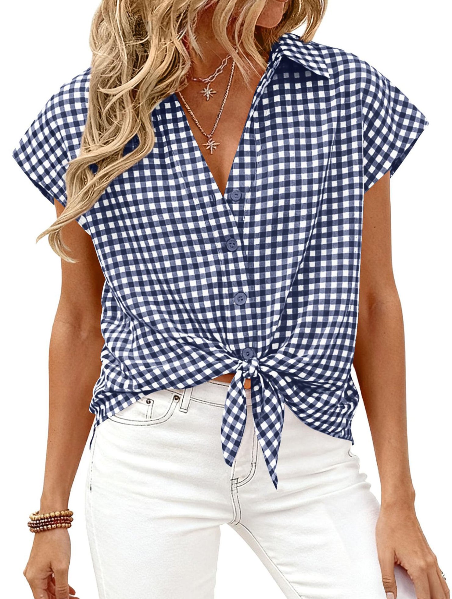 Plaid Button Loose Short Sleeve Shirt